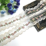3m 生成り色 小花柄 刺繍 レース リボン はぎれ  ハンドメイド 手芸 素材