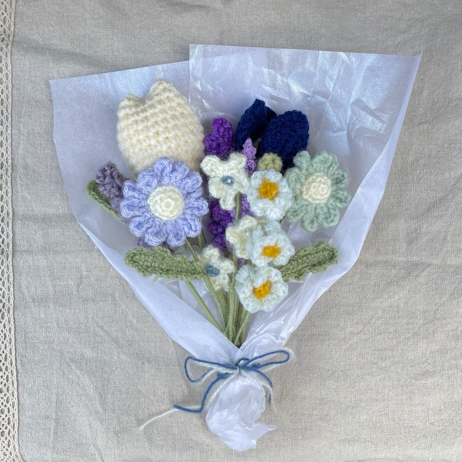 花束 編み物 ハンドメイド ブーケ 枯れない花 毛糸 紫系