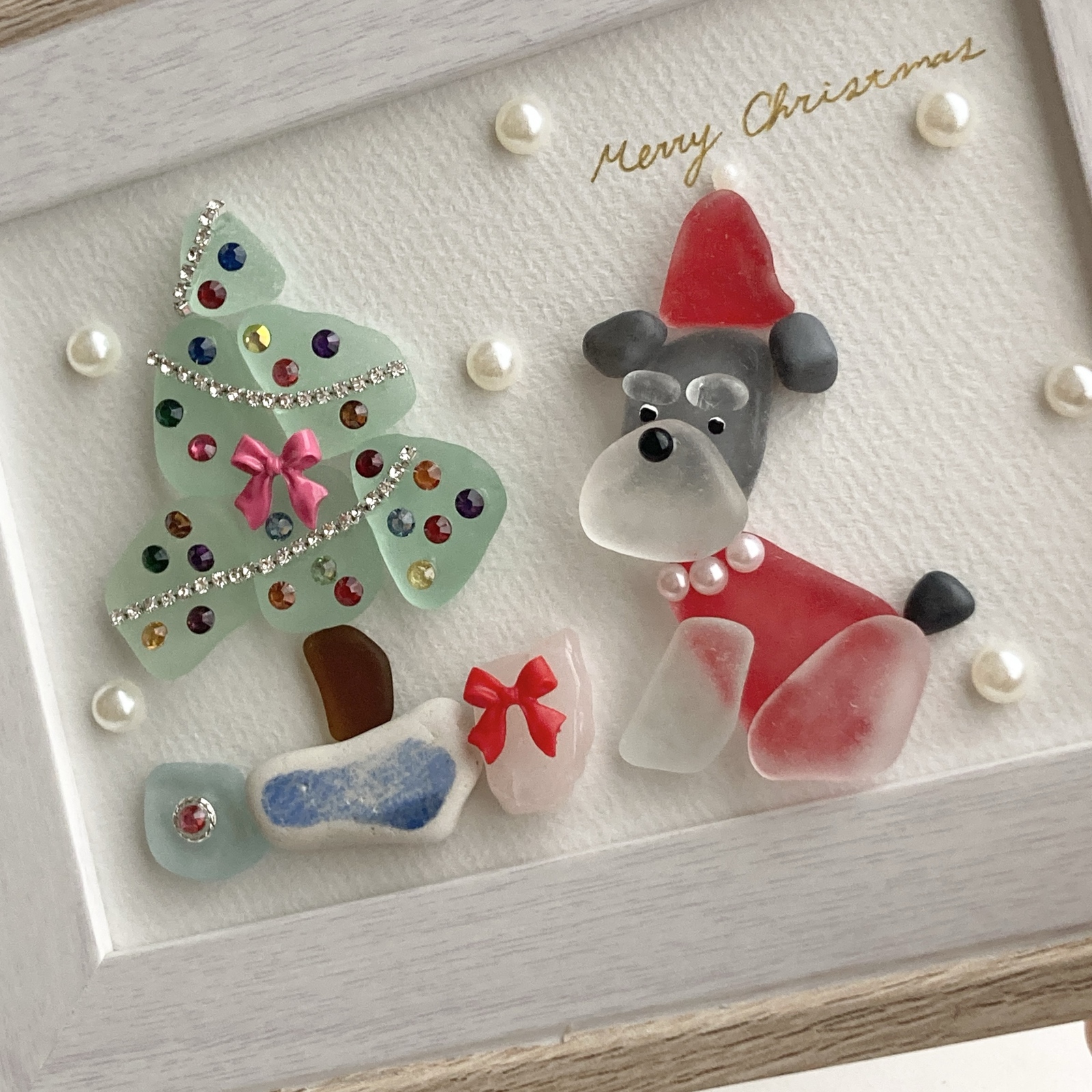 SALE価格 シュナウザーのクリスマス うちの子シーグラスアート 冬