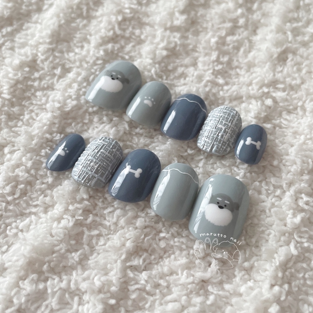 ツイード×シュナウザーネイルチップ - marutto nail | minne byGMO