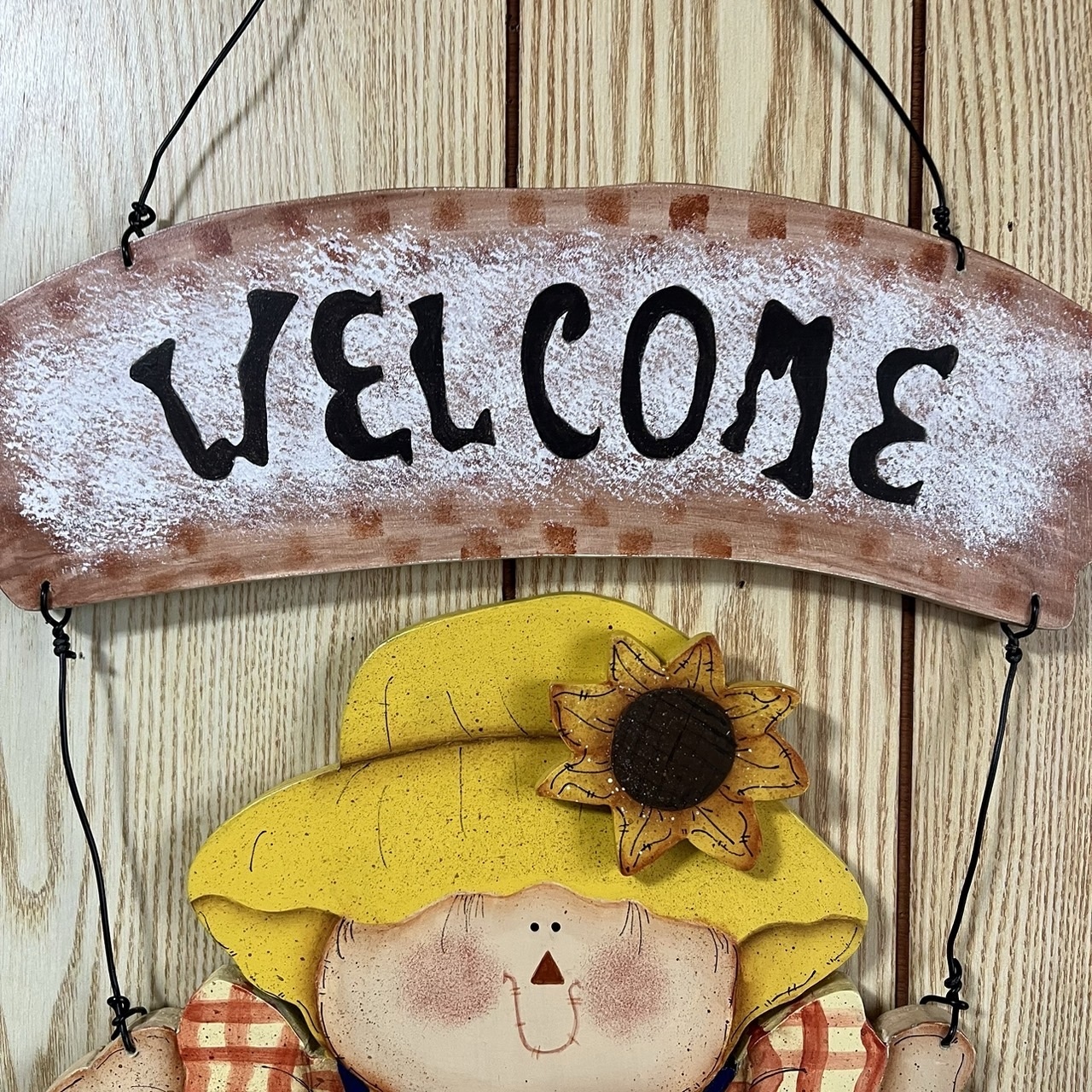 トールペイント ヒマワリとかかし君 ウェルカムボード 壁かけ ファーム