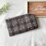 お薬手帳が入るL字ファスナーのポーチ　お薬手帳　通帳ケース　フラットポーチ　マスクポーチ　バッグインバッグ　タータンチェック