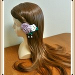 【鯉党祝】✿*:purple rose✿*:ビジュー煌めく薔薇と小花のキラ☆ユラバレッタ【小ぶりサイズ】No.4
