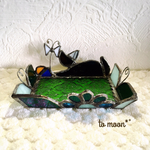 《再販》黒猫のトレイ＊グリーン(青い花)
