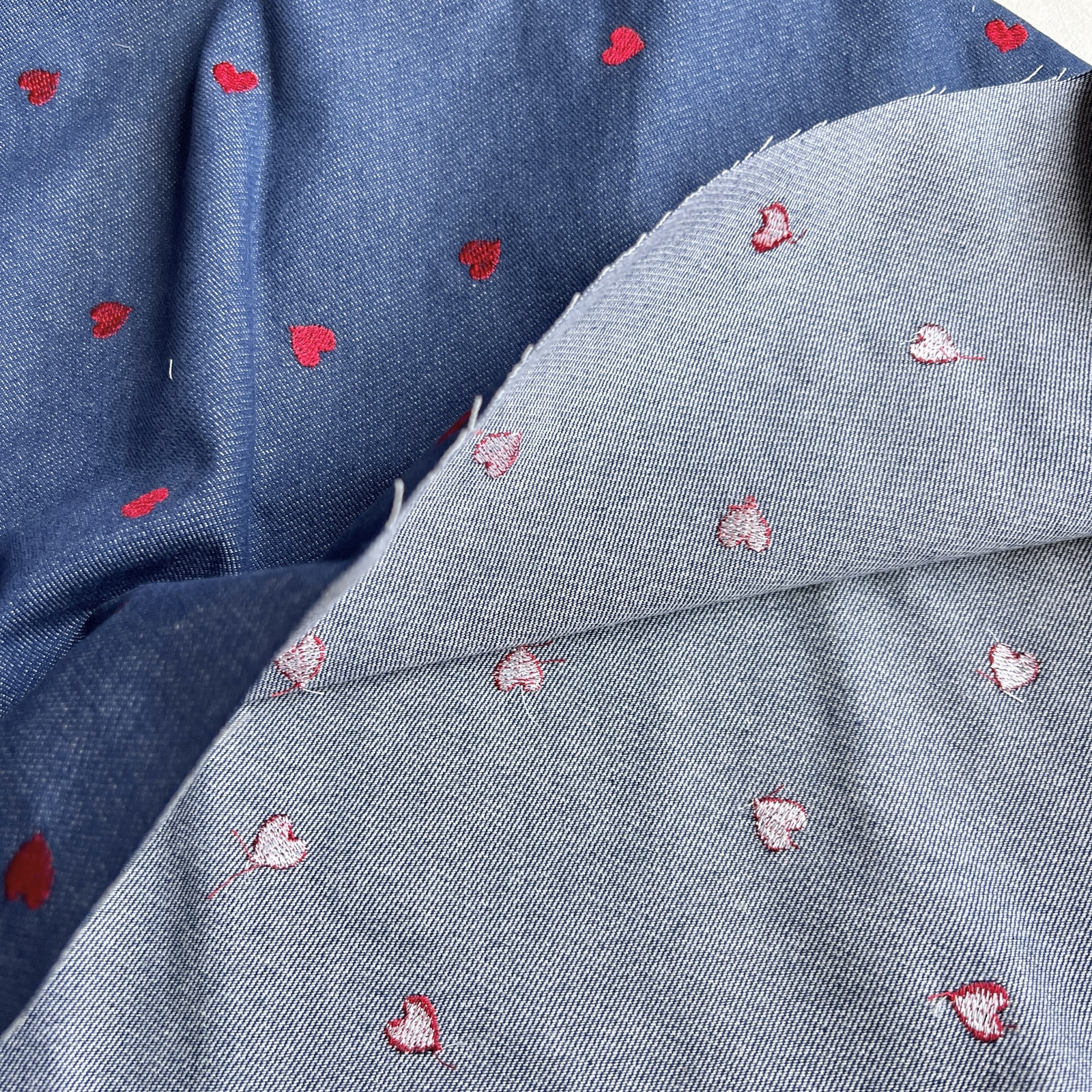 original fabricデニム刺繍生地（ミニハート） 韓国生地 - MANGORO78'S