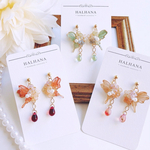 イヤリング【 蝶よ花よ 】レトロ 和風 着物 浴衣 和服 ガラス ビーズ ドロップ 雫 くすみカラー HALHANA ピアス
