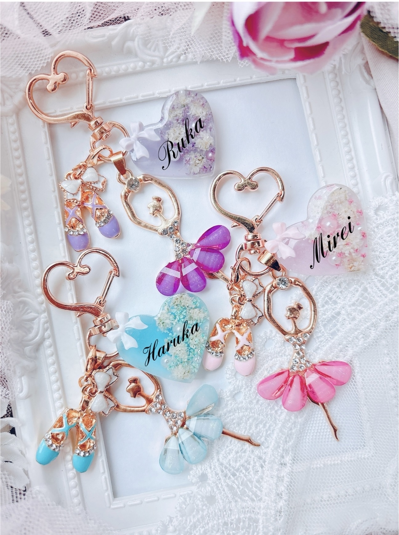 Heart Flowe】レジン ドライフラワー キーホルダー ブーケ レジン名