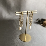 淡水パール×チェコガラス うる艶上品ピアス♢﻿ステンレス使用