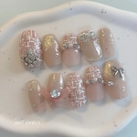 No197 pink tweed winter nail🪡♡