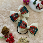 【50】大人可愛い☆クリスマス☆リボンヘアゴム☆クリーム＆深緑＆赤チェック