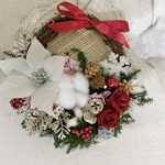 少し大きめ　赤いバラのクリスマスオーバルリース（英字新聞を添えて）