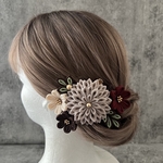 大サイズ＊グレージュ＊レトロなヘアクリップ＊つまみ細工