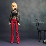 msdr-24-383バルーンスリーブ黒レーストップスと赤いラッパズボン（momoko用）