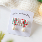 クリスマス限定　タータンチェック柄ピアス／イヤリング　赤×グリーン