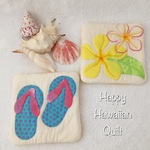 プルメリア＆ビーサンのコースターセット★ハワイアンキルト⑭