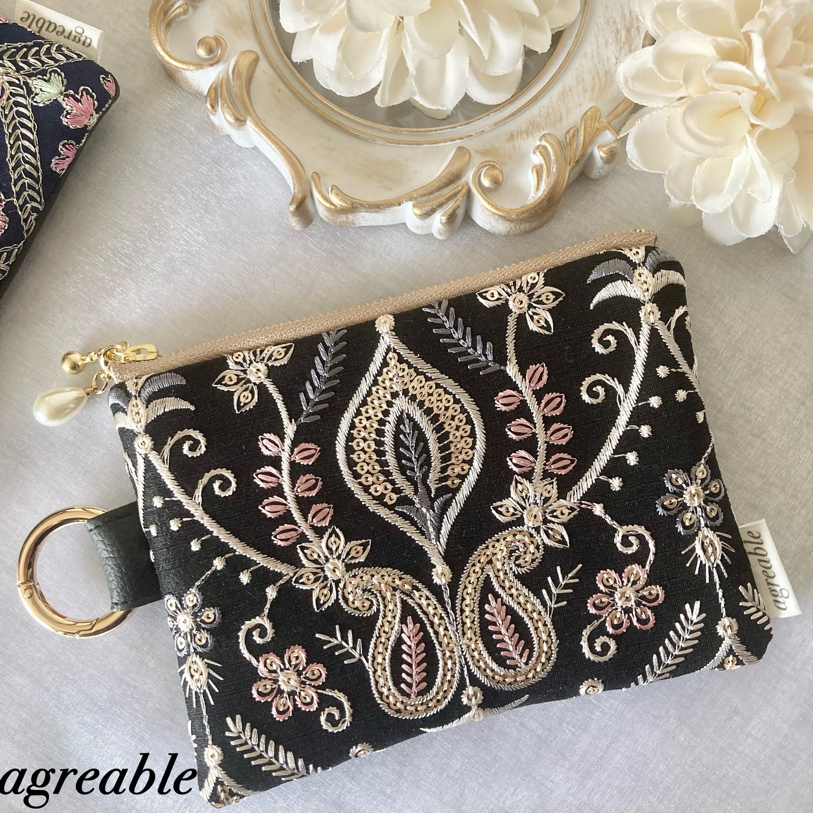 再販》🥀インド刺繍ポーチ インド刺繍 インド刺繍生地 コスメ