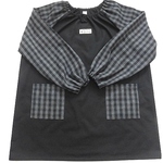 長袖スモック・150～160・厚地／黒・グレーチェック【sc2787】