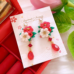 数量限定❣️残りわずか❣️椿 華やか✨️クリスタル お正月🎍 和 レディース アクセサリー ハンドメイド ピアス イヤリング