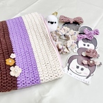 【詰め合わせ福袋】かぎ針ポーチとヘアアクセサリーの紫系セット