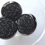 送料込　薔薇のキラキラ飾りボタン　ブラック　24mm　9個　P128