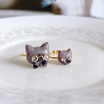 【期間限定】ひげ猫　リング　選べるピンキーリング　セット　【シャム猫ショコラティエ】／ピニャール／丸メガネ　蝶ネクタイ／ブラウン　チョコレート／レジン