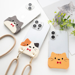 旅のお供に！ 全機種対応 スマホケース ちょいまる 【 刺繍 赤リボン 猫 】 スマホショルダー クリア みけ 茶トラ A309I
