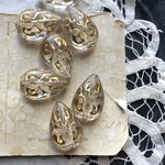 【4粒】27×18mm/クリア/ゴールドライン/ドロップビーズ