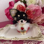 ♡羊毛フェルト  犬   チワワ   ブラックタンチワワ  おすわり  クリスマス🎄