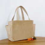 （ベージュ）ほっこりコーデュロイと帆布のサイドポケット付きミニトートバッグ