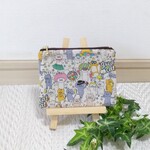 ミニ ファスナーポーチ 12センチ 生成 パーリーにゃんこ × 茶色 無地