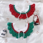 Xmas 手編みレースのつけ襟 白 赤 緑 クリスマス スタイ よだれかけ コットン かぎ編み キッズ ベビー.*･ﾟ