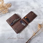 三つ折りカードケース　本革　ｲﾀﾘｱﾝﾚｻﾞｰ　DarkBrown　ダークブラウン