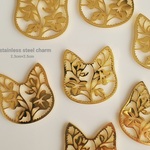 【ステンレス】4pcs gold ボタニカルキャット【Ch-1393】