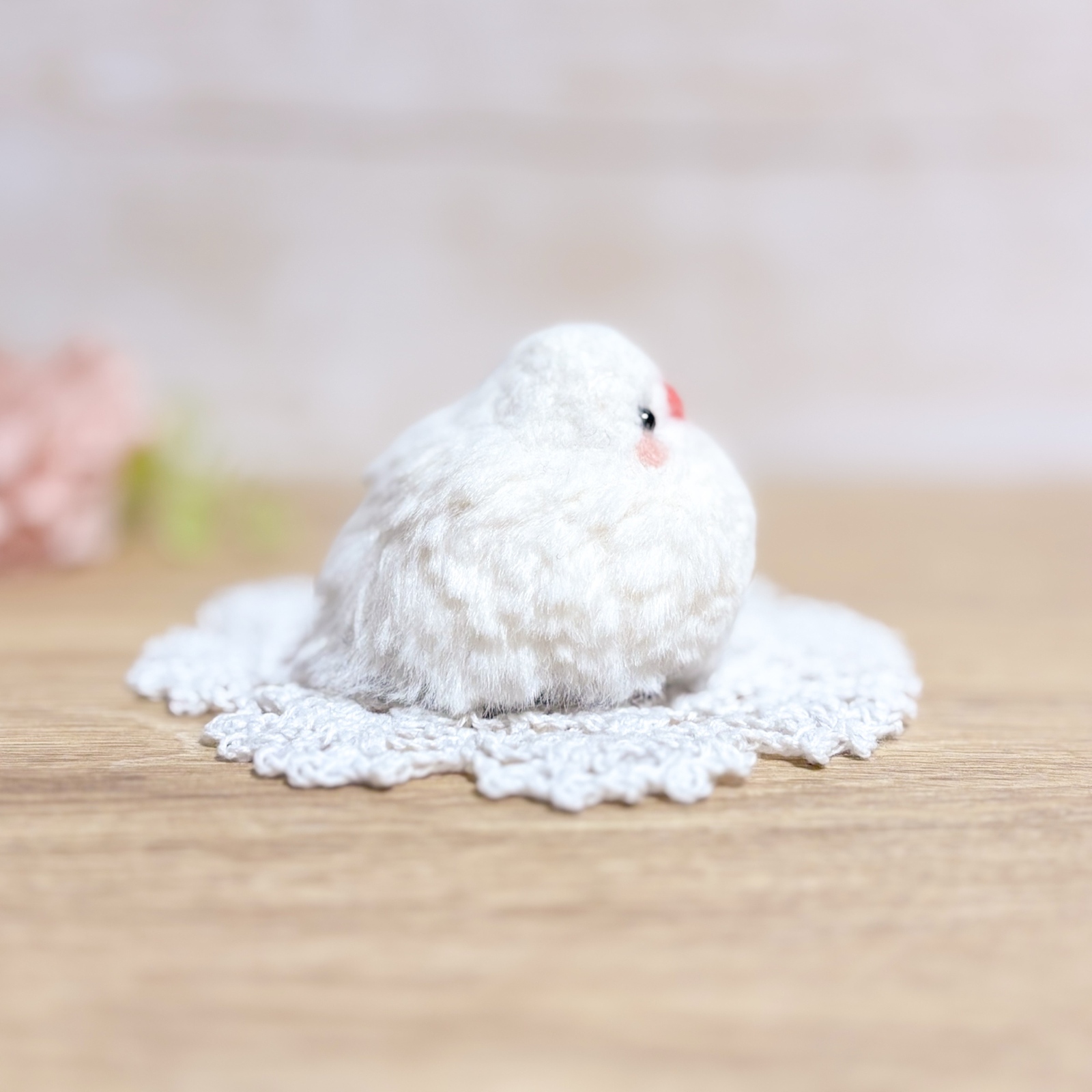 ♡もふもふましゅまろ白文鳥♡バッグチャームにもなる羊毛フェルト