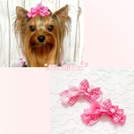 ありすりぼん🎀 犬用 リボン ピンク チェック ギンガムチェック バレッタ ペット用 軽量 軽い 犬 猫 