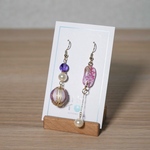 【白紫和柄】巻玉×和柄　アシンメトリーピアス・イヤリング