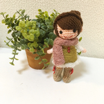[no.0040]　【ゆめぐるみ】もこもこワンピ×マフラー(カラシ色)　【あみぐるみ】