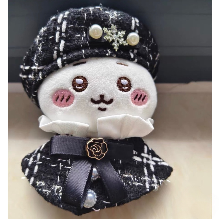 新品 10cm ツイード 帽子&ポンチョ ぬい服 ぬいぐるみ服 ベレー帽 いつ
