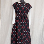 着物リメイク　ワンピース　ウール　黒×赤×白　和風