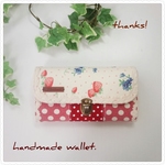 長財布18、YUWAの赤いいちご♪　花柄　ドット　レース　パッチワーク