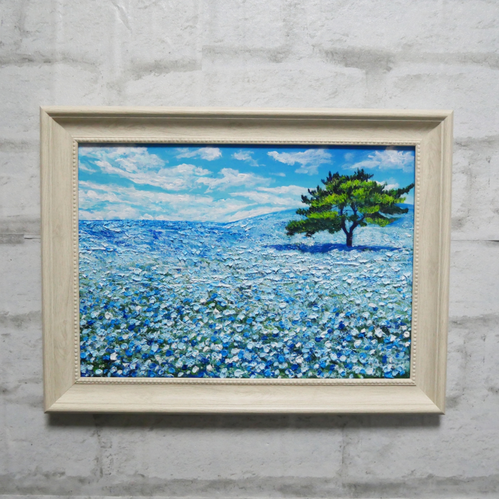 油絵 油彩 油彩画 絵画【ネモフィラの丘】 - HR | minne 国内