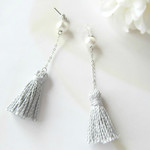 *969*Cotton pearl ×tassel long earring/pierce
