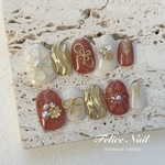 No.38   振袖ネイル 袴ネイル 成人式ネイル ぷっくりフラワー 和柄ネイル 