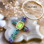 【カトリーナ✝️】レースフラワー 押し花 クロス 十字架 ボタニカル レトロ ドライフラワー ガラス ビジュー レトロ ワイヤー キーホルダー バッグチャーム