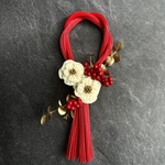 ミニ水引しめ縄飾り赤×梅×南天