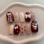 【Limited】No198 Red lacy x'mas nail🎄