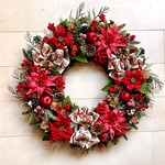 No.xmas-14483★特大クリスマスリース(xmasリース)   24-(7)  レッドポインセチア&ベリー　60cm・アートフラワー/造花リース/大型リース/クリスマス