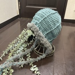 ☆極暖 プ耳まで暖かい ファー付き メリノウール ニットフード/ボンネット☆エメラルド