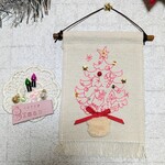 お飾りしてね❣のクリスマスタペストリー　アイボリー×ローズピンク