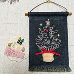 お飾りしてね❣のクリスマスタペストリー　デニム×アイボリー